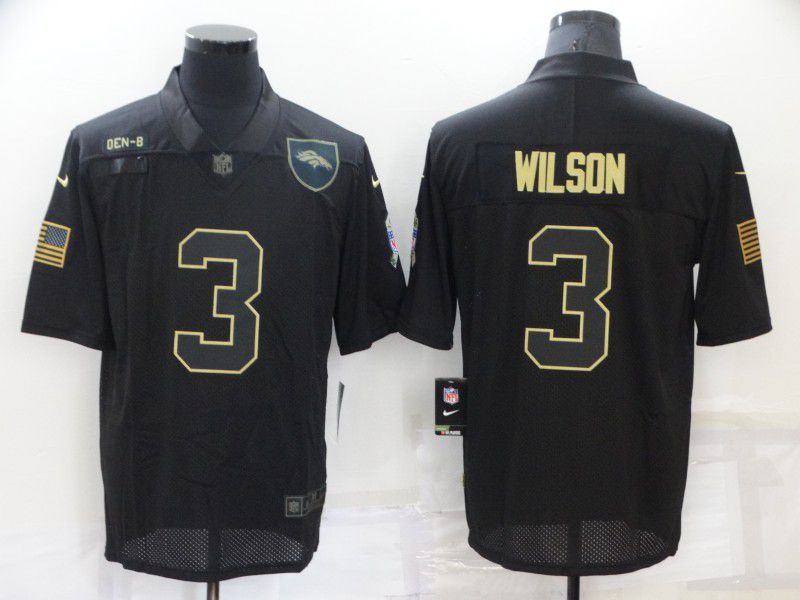 Men Denver Broncos #3 Wilson Black Retro Gold Lettering 2022 Nike NFL Jersey